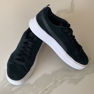 Puma Black Suede Low-Top Sneakers with White Sole